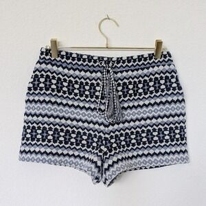 English Factory Geometric Jacquard Shorts Women Medium Blue White Tassel Boho